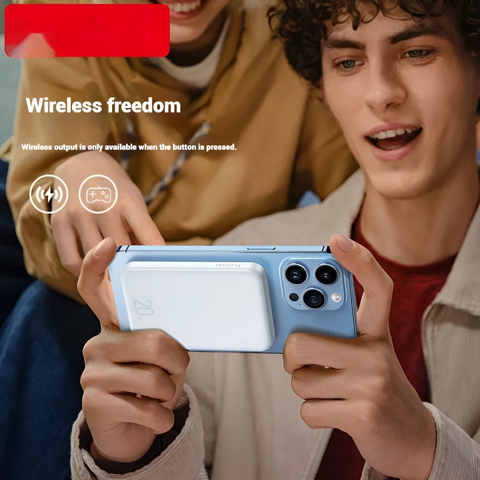 Portable 10000mAh magnetic wireless power bank in blue, purple, or white with Type-C charging