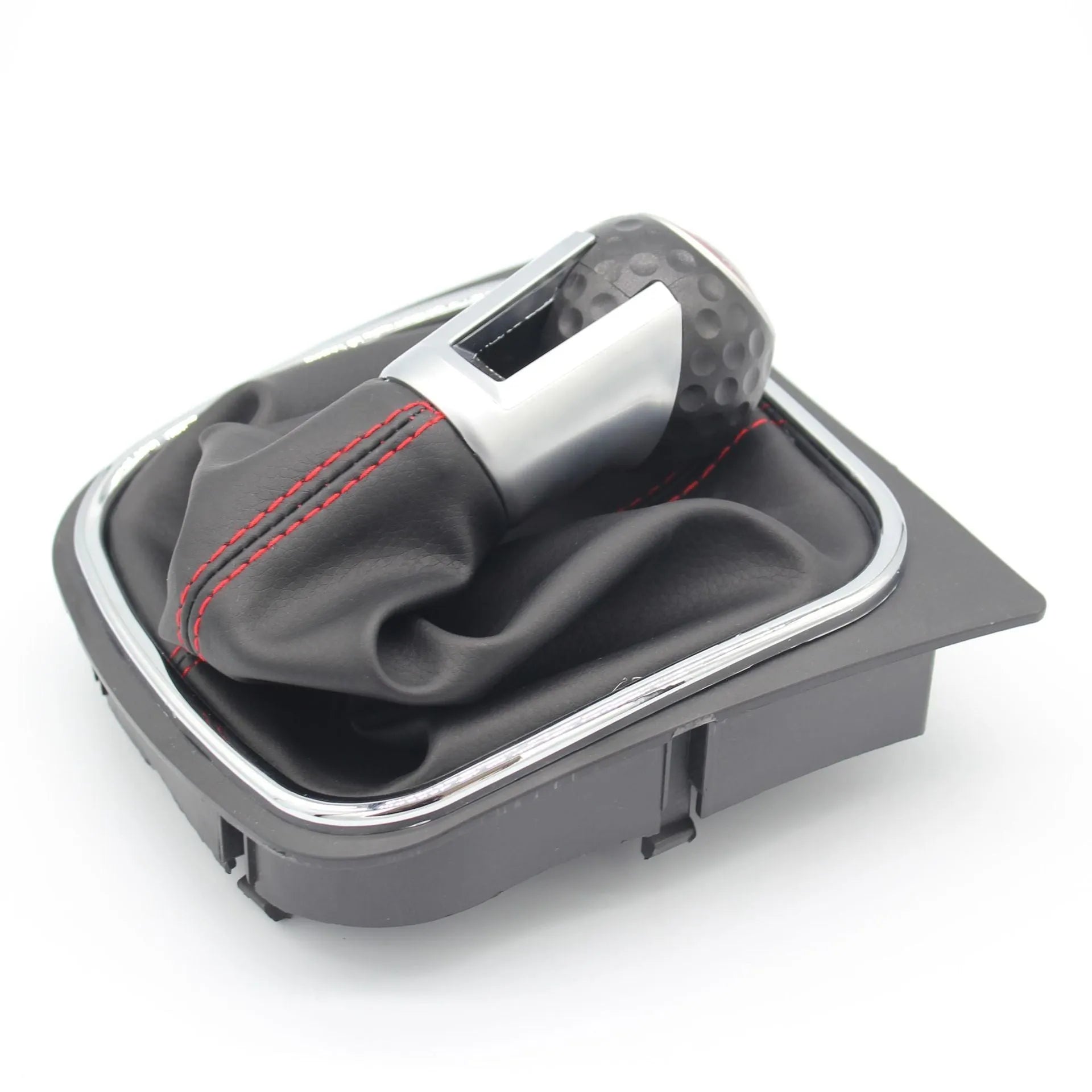 Black leather gear shift knob and dust boot handball for Volkswagen Golf manual transmission.