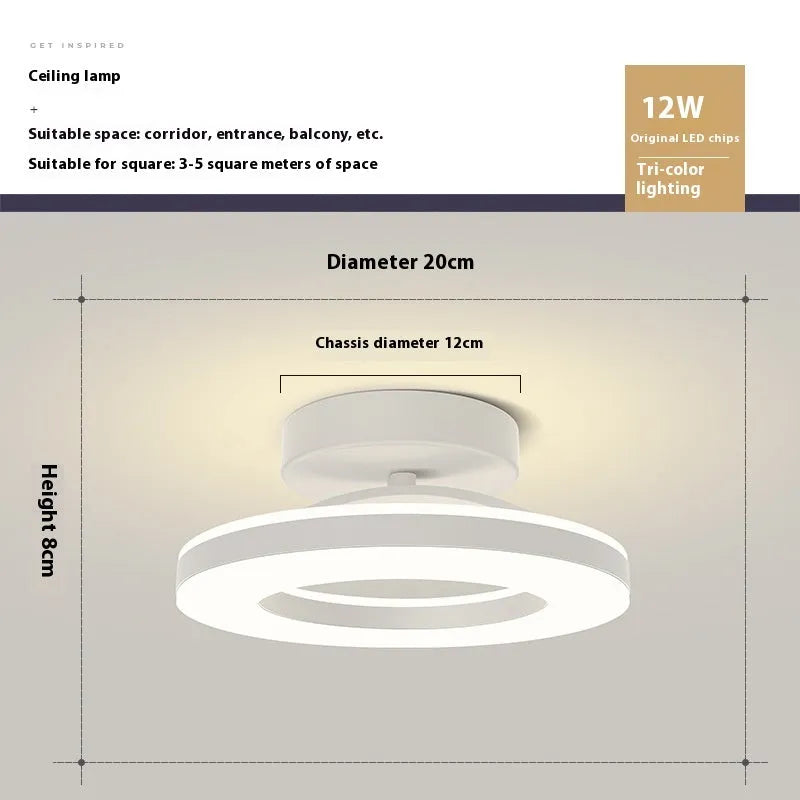 Modern minimalist ring ceiling lamp LED in black finish, 20cm diameter for hallway