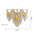 Hand-made creamy white and yellow cotton woven wall tapestry, rectangle 120cm by 95cm.