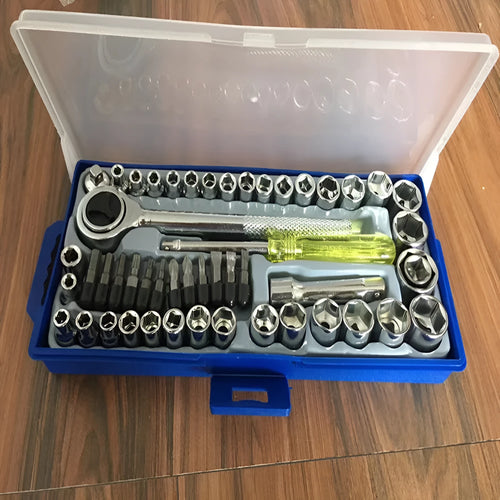 50-piece hexagonal spanner sleeve set in mirror-finished carbon steel with metric and British sockets