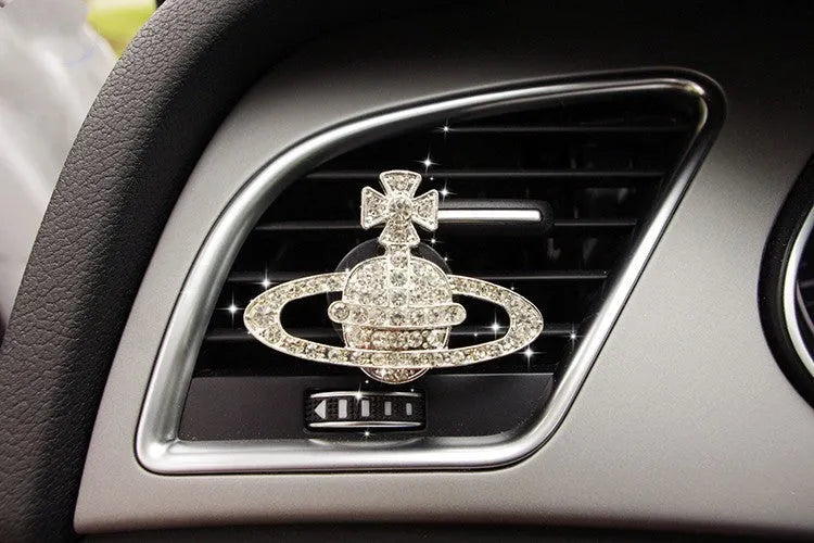 Alloy car fragrance clip for air vent in cartoon design options like crown and pumpkin car.
