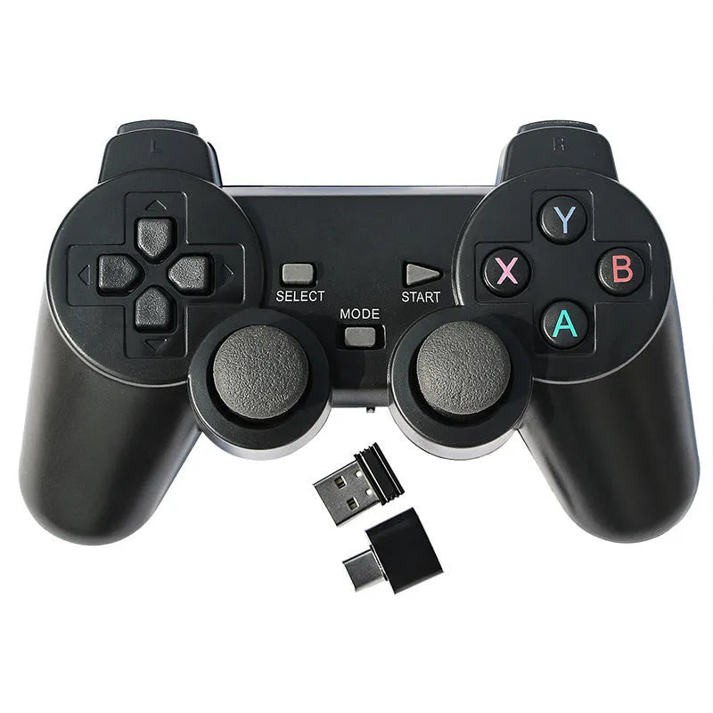 Black wireless 2.4G gamepad controller with USB receiver for Android TV and PC gaming