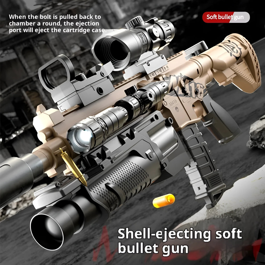 Manual bolt throwing shell soft bullet gun M416 sand colour plastic toy with accessories
