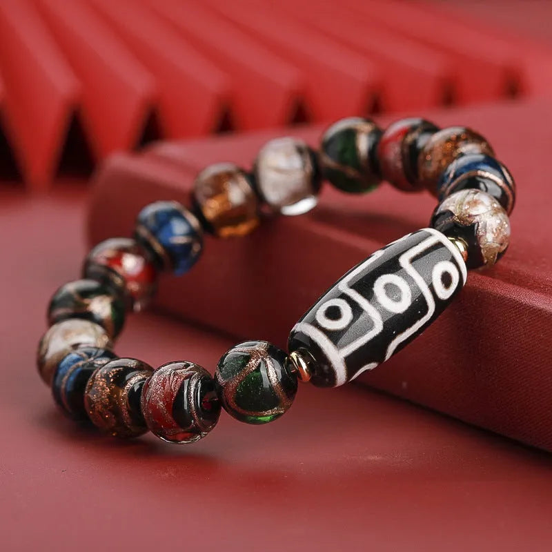 Chinese style unisex bracelet with colourful coloured glaze snake lucky beads in three purity sizes
