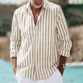 Men's loose-fit short sleeve plaid shirt with a lapel, shown in a casual style.