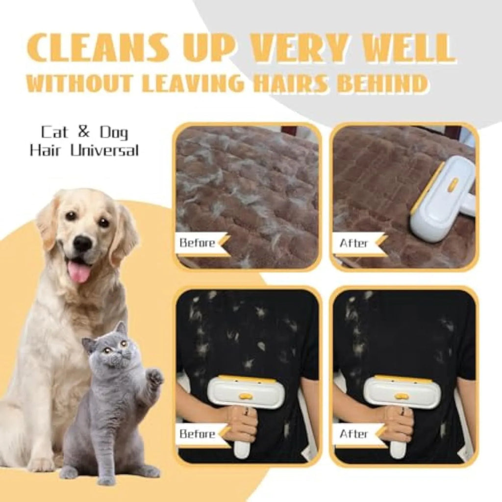 White portable pet hair remover with yellow duck cartoon design for removing fur from furniture and car seats
