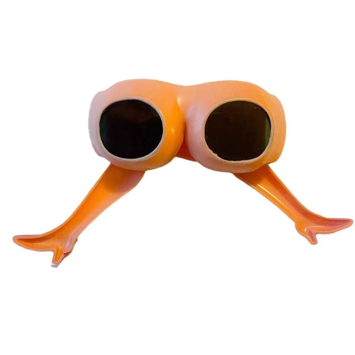Orange novelty sunglasses with a unique leg hip personality silhouette on a solid background.