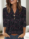Women's loose fit casual top with a 3D printed pattern and a V-neck.
