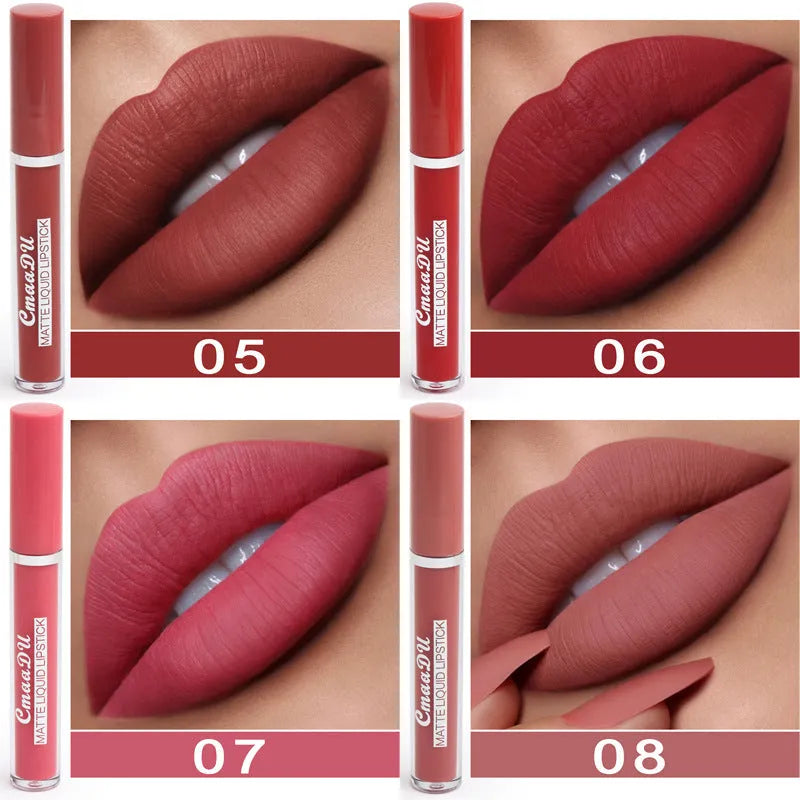 Pack of 10 matte finish lipsticks with non-stick waterproof properties in photo-realistic colours