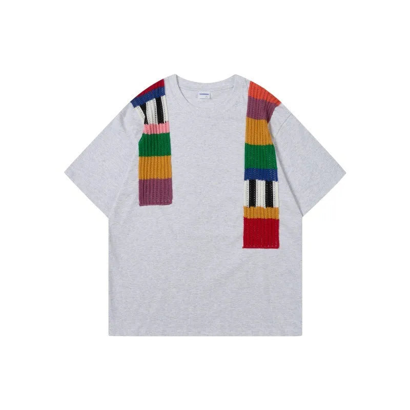 Loose fit cotton t-shirt with colour block patchwork and large letter graphic design