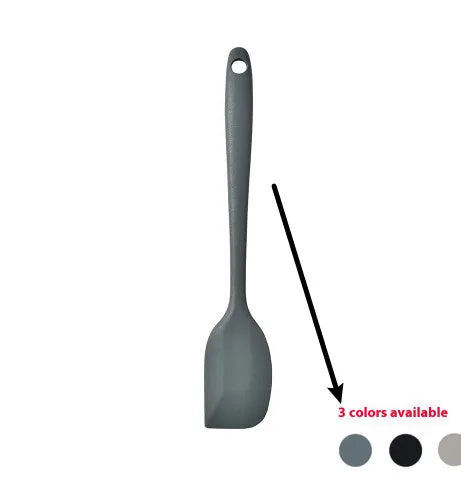 12-piece silicone kitchen utensil set in rotating storage bucket, showing spatula, ladle, and other tools.