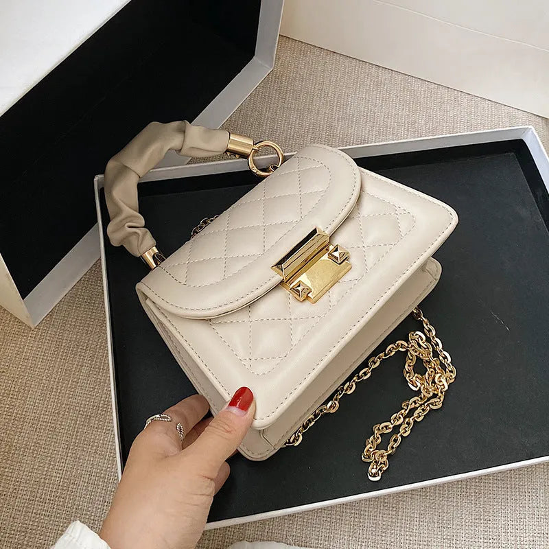 Women's rhombus shoulder bag in Korean style with PU fabric and fixed 112cm strap