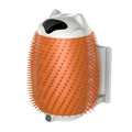 Salmon pink intelligent sensor automatic cat hair brush and massager toy on a plain background