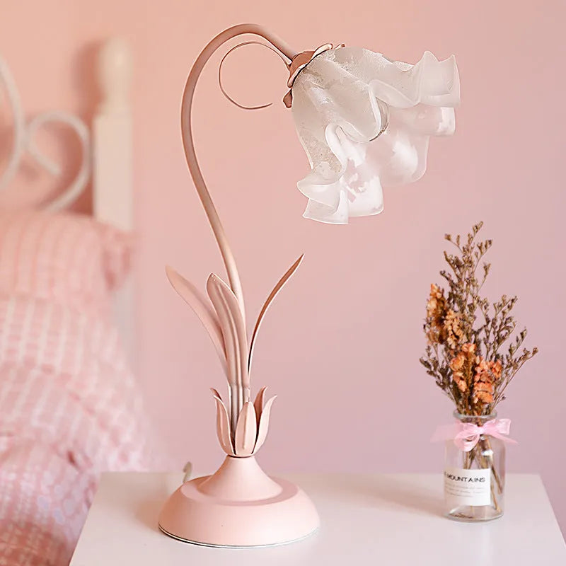 Flower Princess desk lamp with glass shade ceramic flowers pink colour dimmer switch iron body