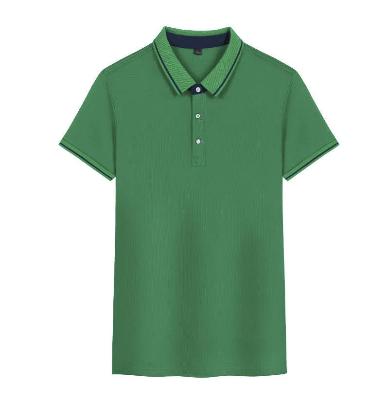 Man's short-sleeve polo shirt in a solid colour with a loose fit and asymmetric detail.