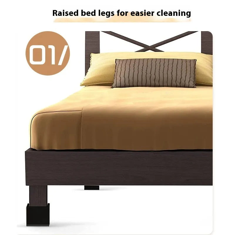 Four black plastic bed risers for increasing furniture height