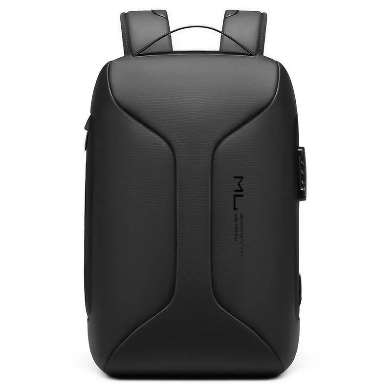 Black Oxford cloth business backpack with air pillow belt straps and organisational compartments