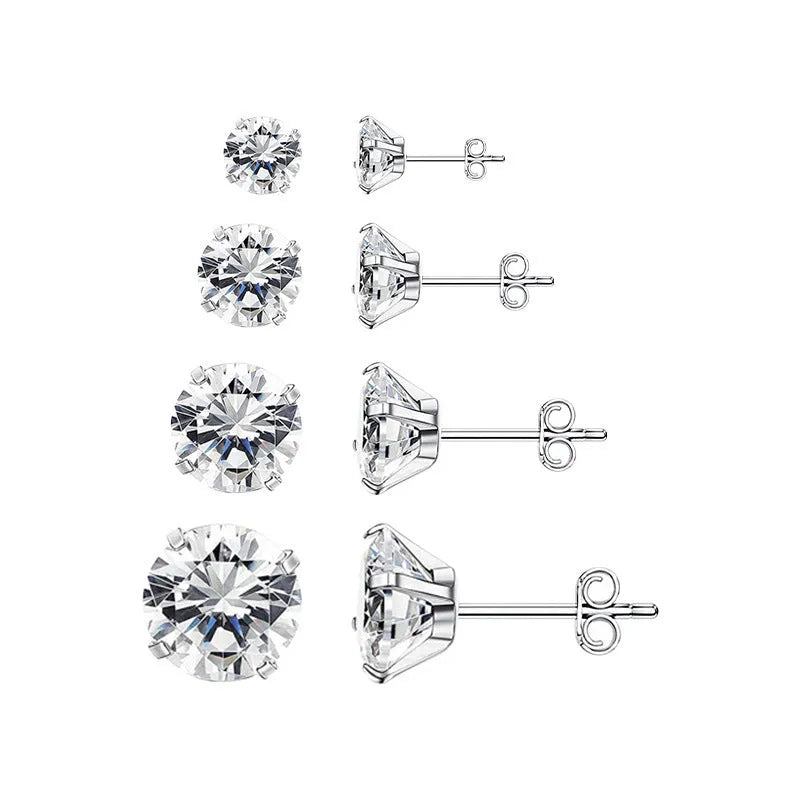 Titanium steel square geometric zircon stud earrings in gold and steel colour options with size range from 2mm to 8mm
