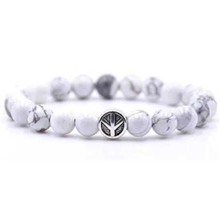 Handmade alloy volcano white turquoise natural stone bracelet with obsidian, lava, and tiger eye beads