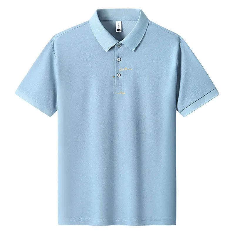 Men's loose-fitting casual cotton t-shirt in black, shown with a simple letter pattern on the chest.