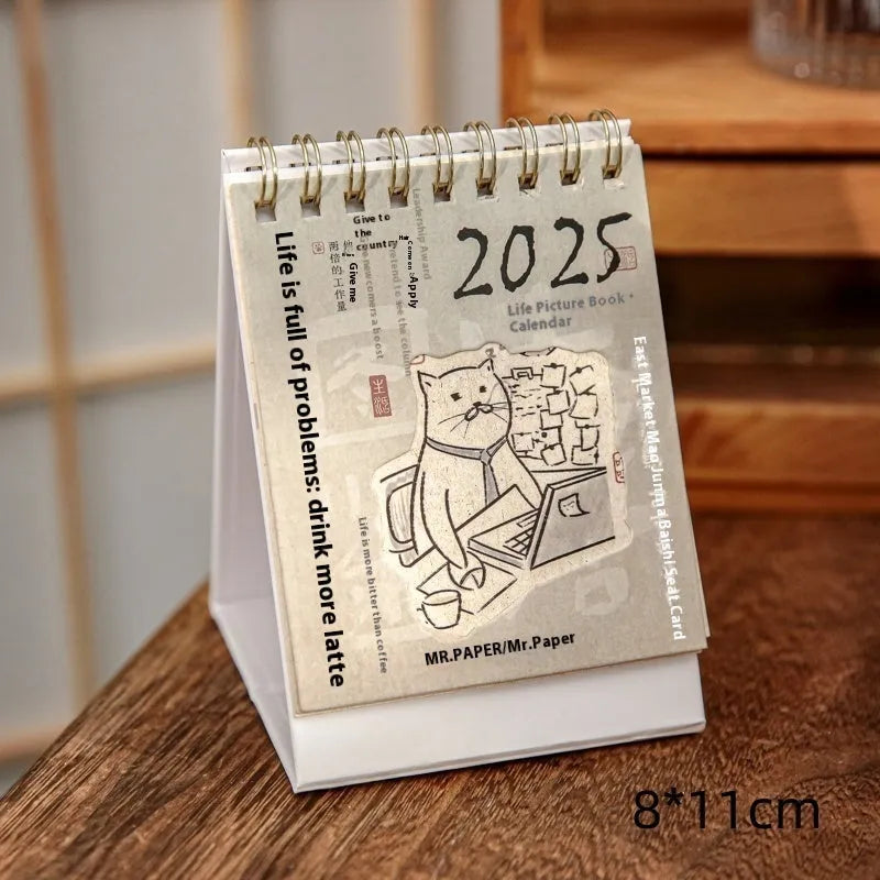2025 mini desk calendar set showing four different paper calendar designs including Coffee Time theme
