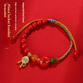 Emperor red sand cinnabar bracelet with hand-woven geometric patterns and peace buckle closure