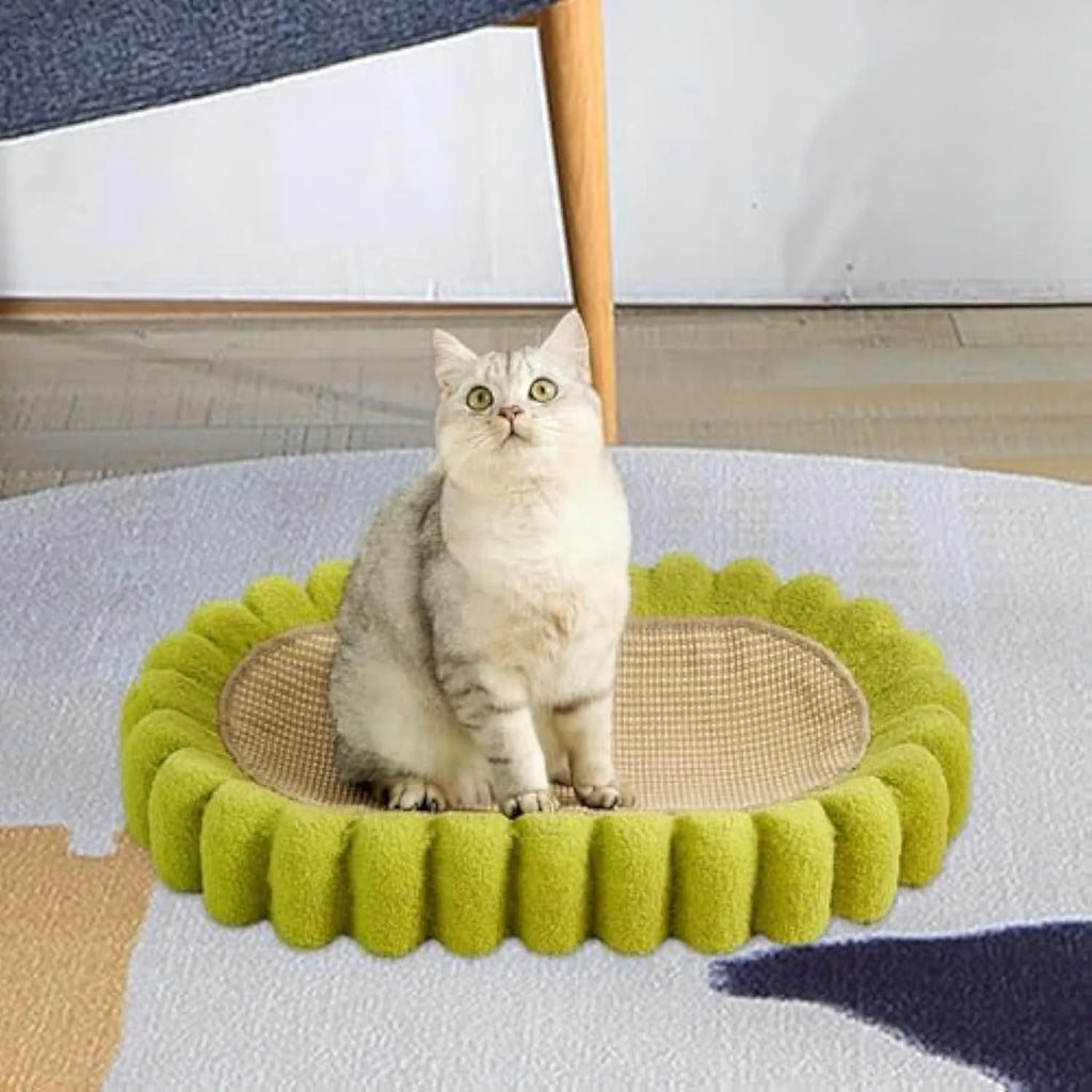 Green oval cat scratch pad bowl made from sisal material with 650mm length