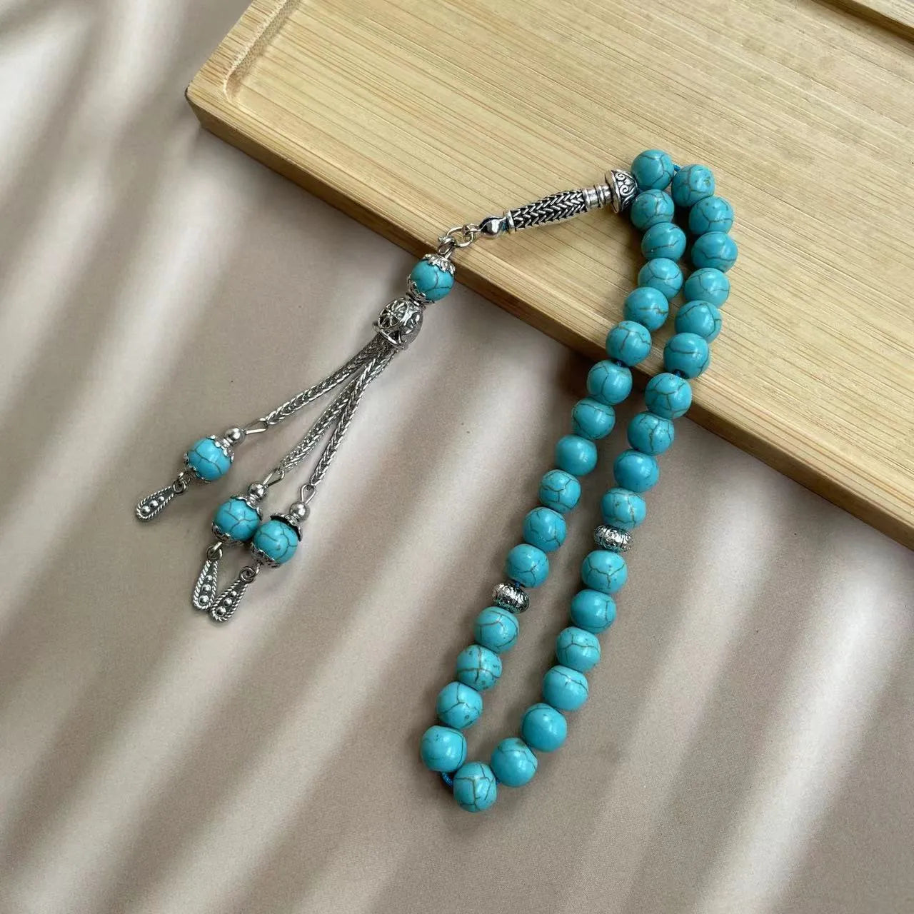 Sky blue handmade stone Muslim worship bracelet with 8mm beads