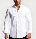 Stand-up collar white shirt for teenage men, long sleeves, slim fit, white colour