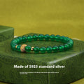 Green agate and S925 sterling silver bracelet with yellow gold accents and a 6mm round stone.