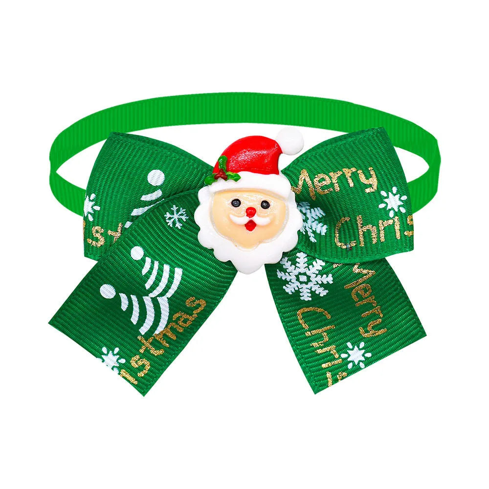 Red and green Christmas pet bow tie accessory for dogs or cats with British style design