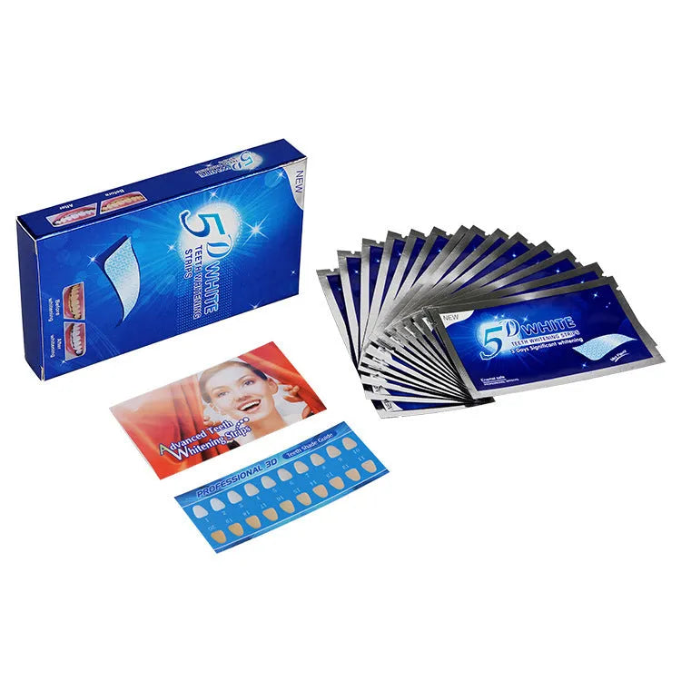 5D gel teeth whitening strips for false teeth veneers dentist oral hygiene care kit with mint fragrance in white packaging