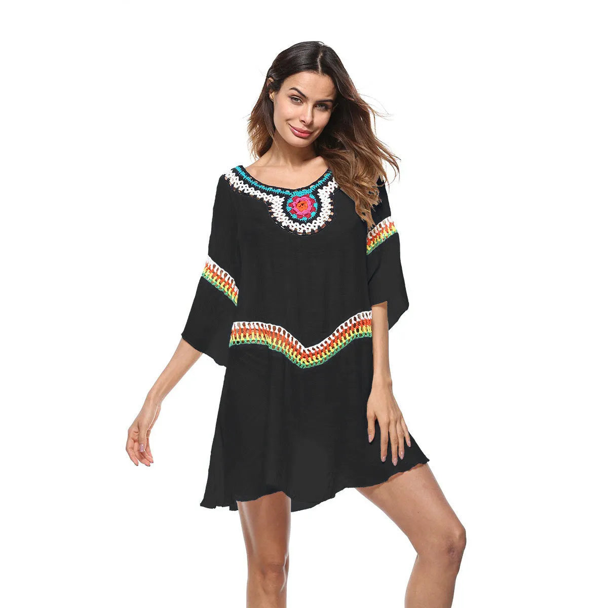 Women's crocheted ethnic style sun protection clothing cover-up on a beach