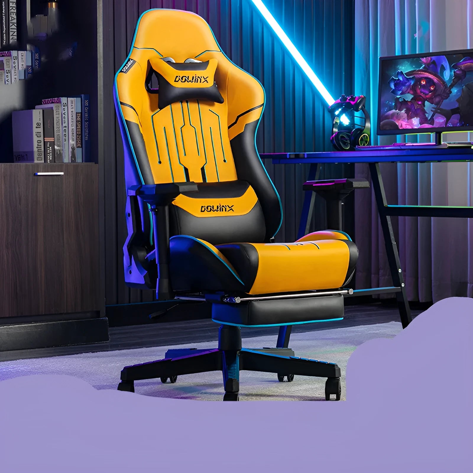 Dowinx black gaming chair with metal frame and 4D adjustable handrails for computer desk use