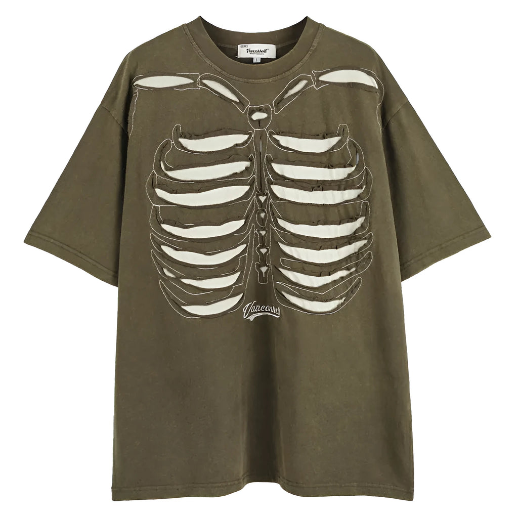 Black loose-fit cotton t-shirt with a printed skull and letter design on the front.