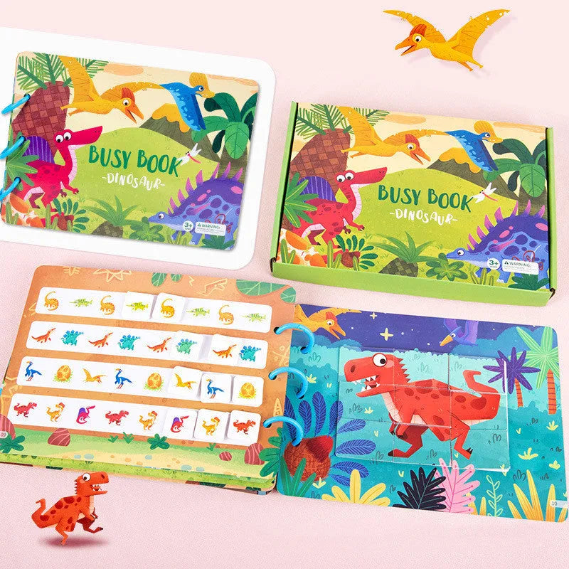 Children's early education velcro quiet book in dinosaur style on white background