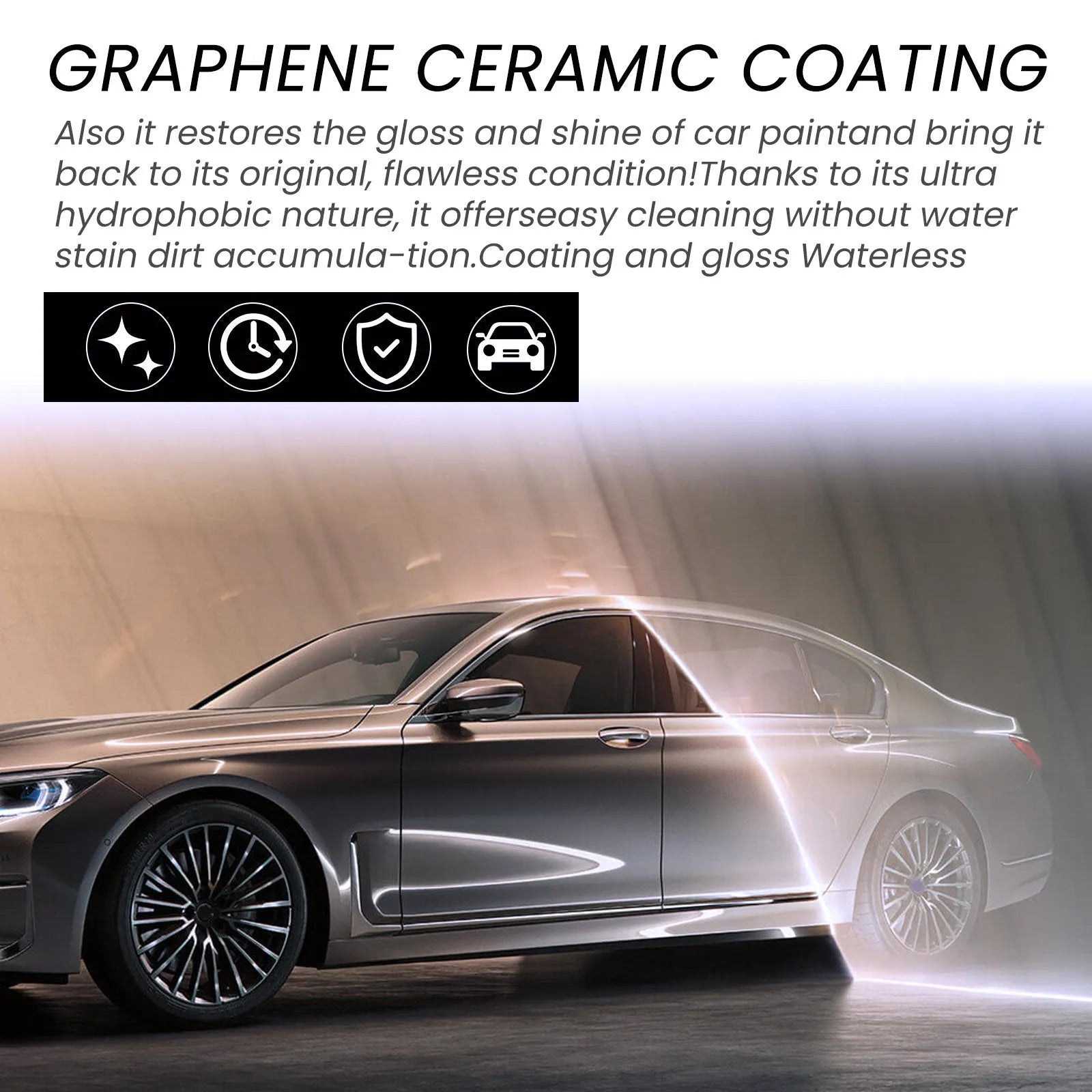 Automotive graphene ceramic coating kit with 70ml bottle, sponge, towel, gloves and coating cloths