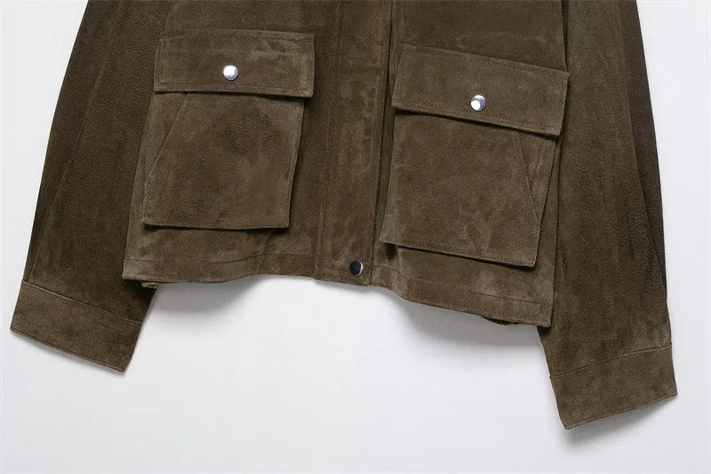Women's PU fabric jacket in Japanese Korean casual style, medium thickness, loose regular fit