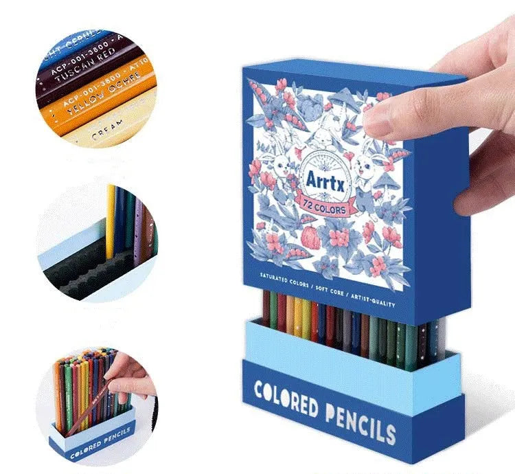 Boxed set of 72 soft core coloured pencils with basswood barrels for art students