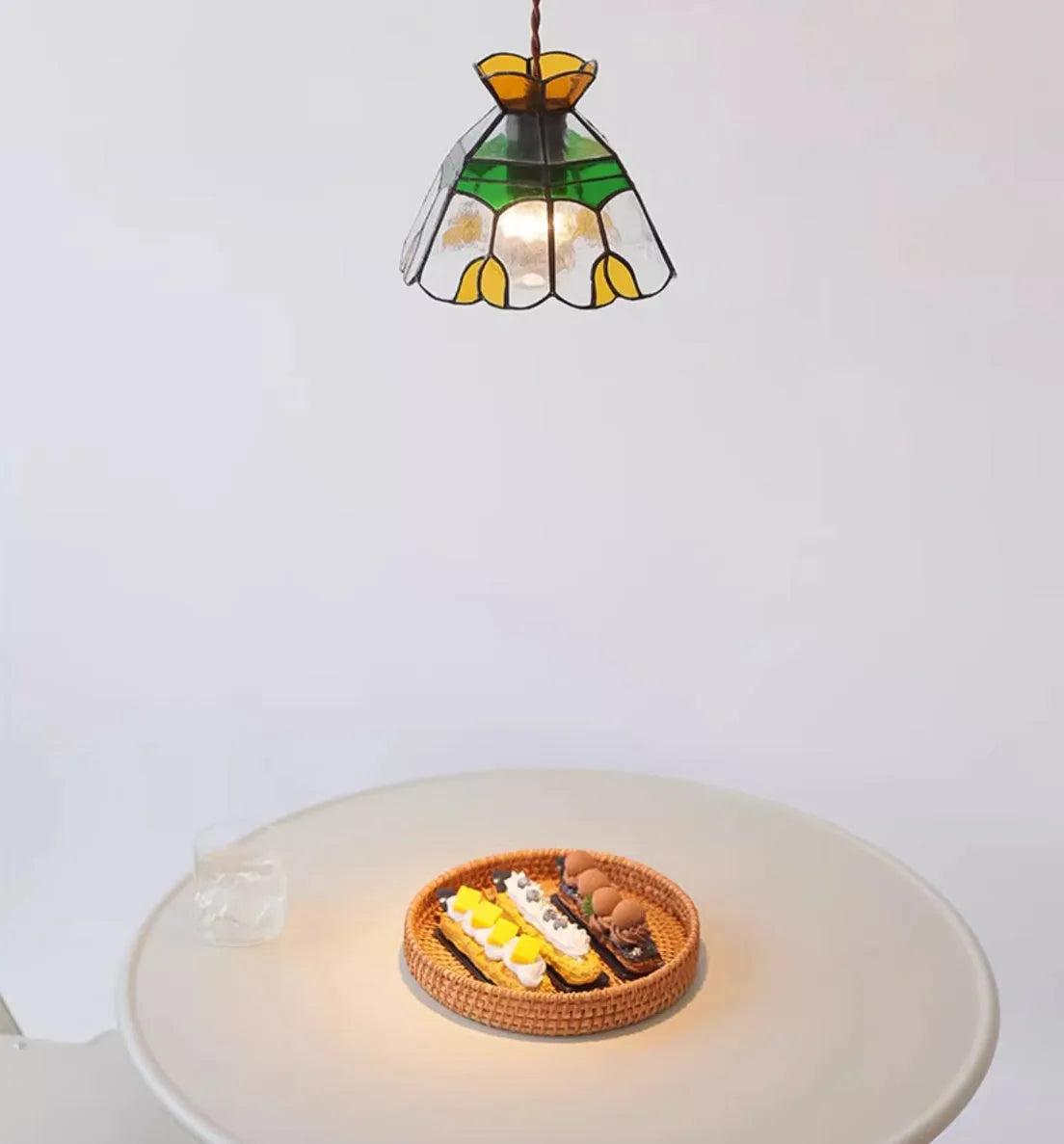 MD-0365 handmade glass chandelier bedside lamp with ABS chassis on ceiling