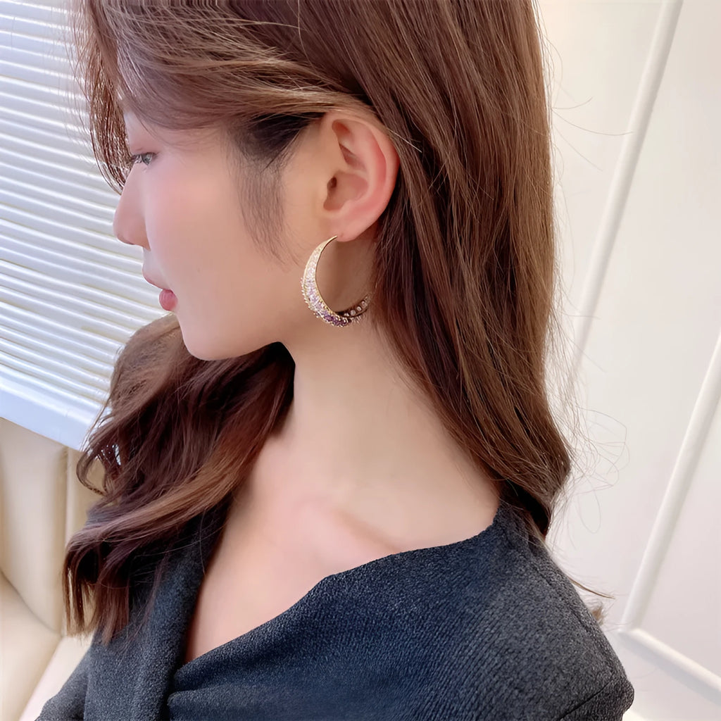 Women's geometric copper hoop earrings with electroplated finish in five colour variations