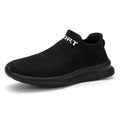 Men's breathable Flyknit casual shoe in blue, showing low-top flat heel design for hiking and leisure.