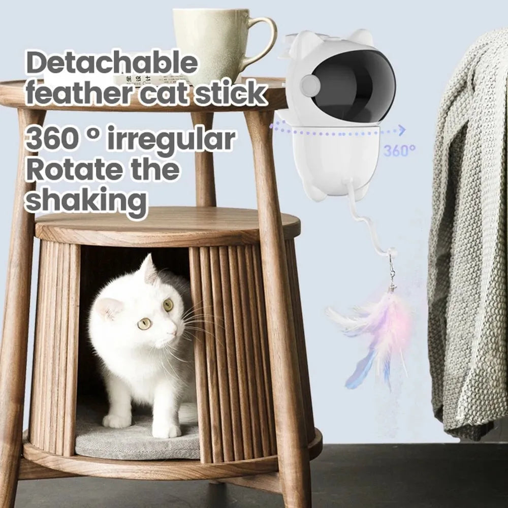 White ABS intelligent cat laser toy with automatic random moving red dot and strong screw mount