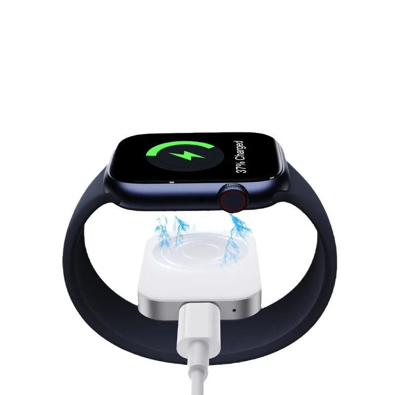 Black three-in-one magnetic wireless charger showing foldable portable design with charging surface