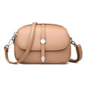 Soft PU oval-shaped women's crossbody shoulder bag in dark brown with sewing thread details.