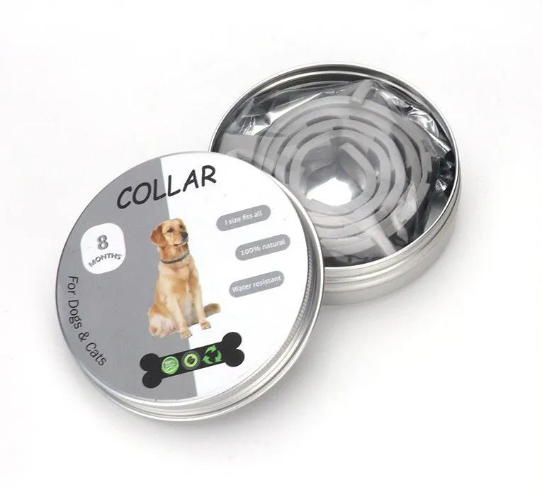 Adjustable silicone cat and dog collar for flea repellent in black, grey, white, and yellow colours