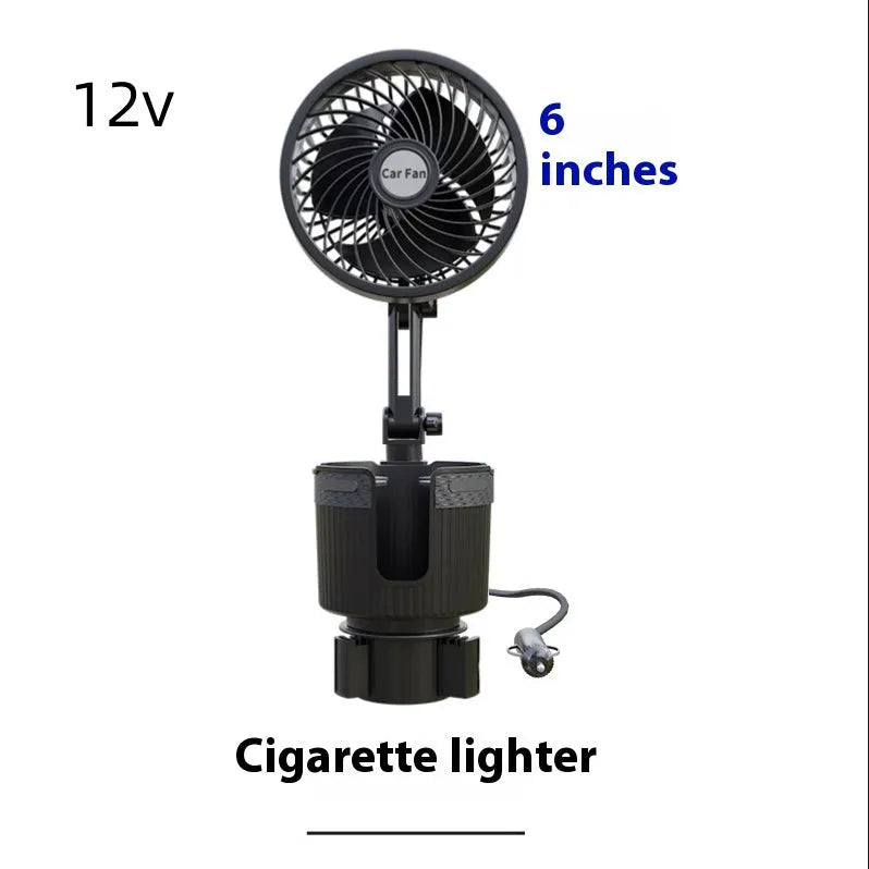 Car cup holder cooling fan in vehicle with cigarette lighter or USB power connection options