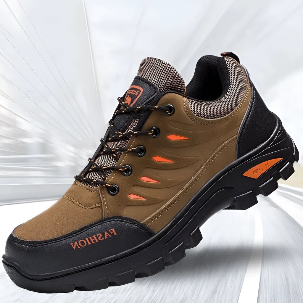 Men's mid-top suede hiking shoes in green with rubber sole and lace-up front.