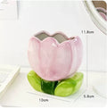 Ceramic flower pen holder storage box with tulip design for desktop organisation
